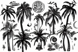 Paradise palmtree Moon jungle tattoo idea