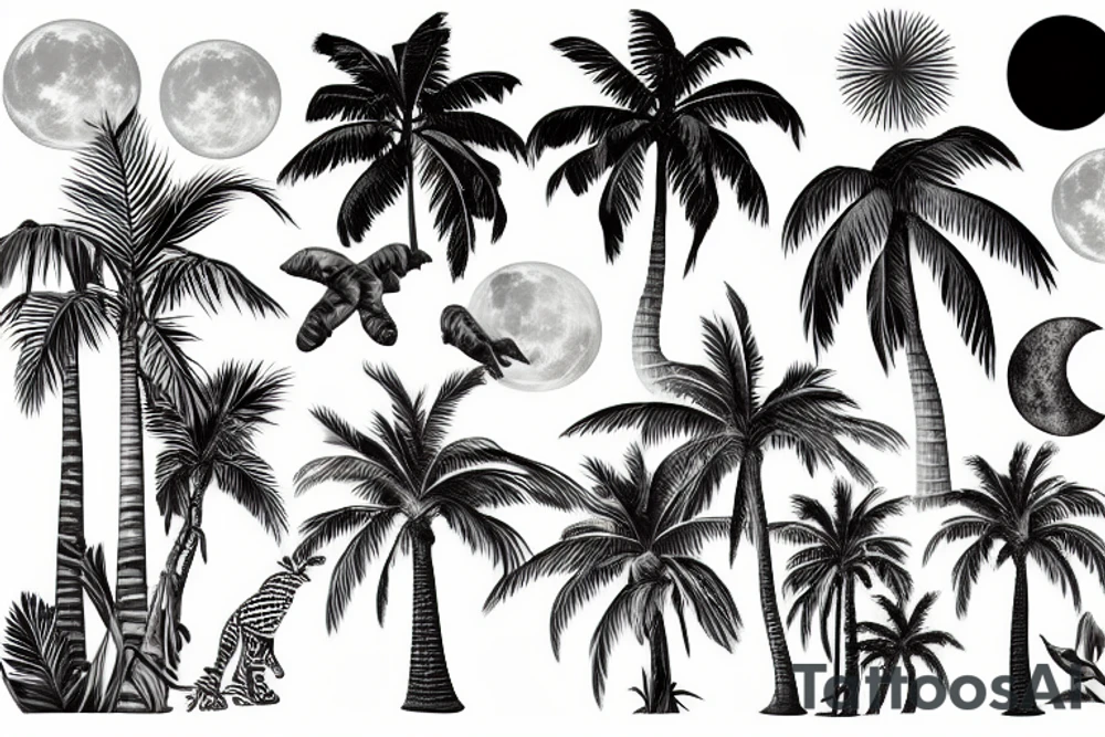 Paradise palmtree Moon jungle tattoo idea