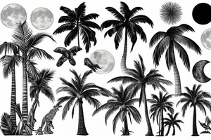 Paradise palmtree Moon jungle tattoo idea