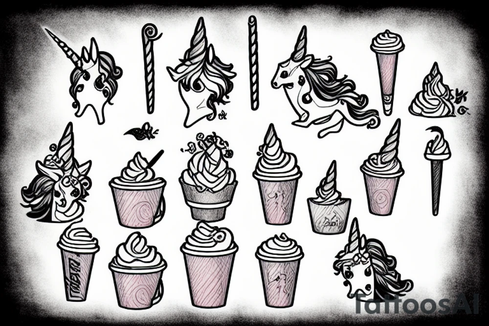 unicorn drinking coffee tattoo idea