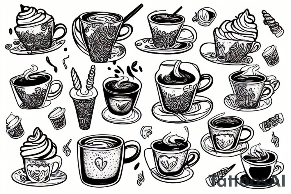 unicorn drinking coffee tattoo idea
