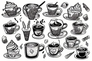 unicorn drinking coffee tattoo idea