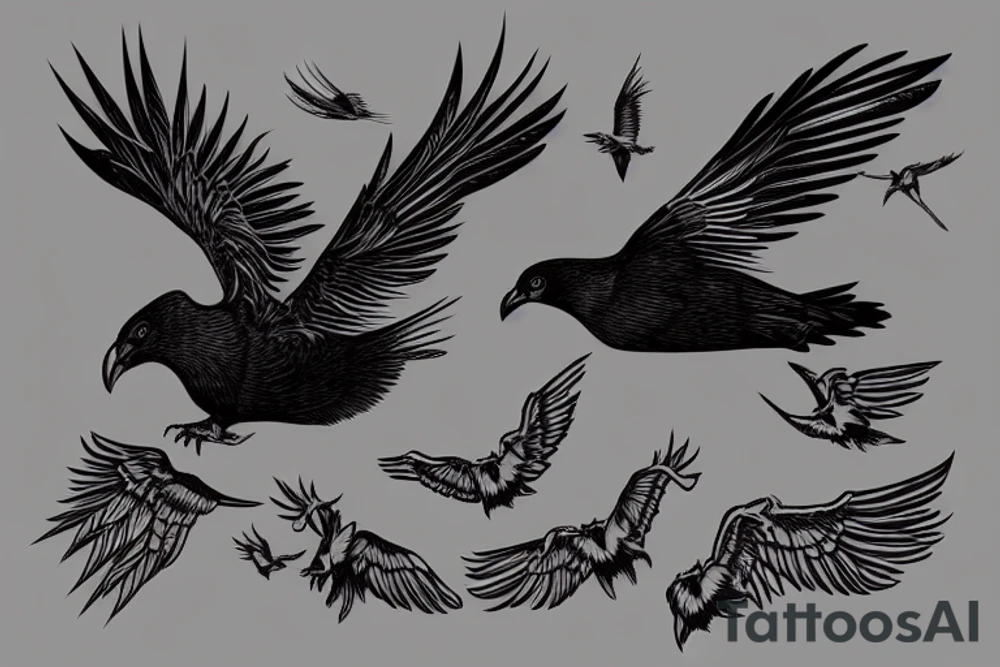 alpine chough with wings spread in flight tattoo idea