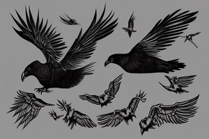 alpine chough with wings spread in flight tattoo idea
