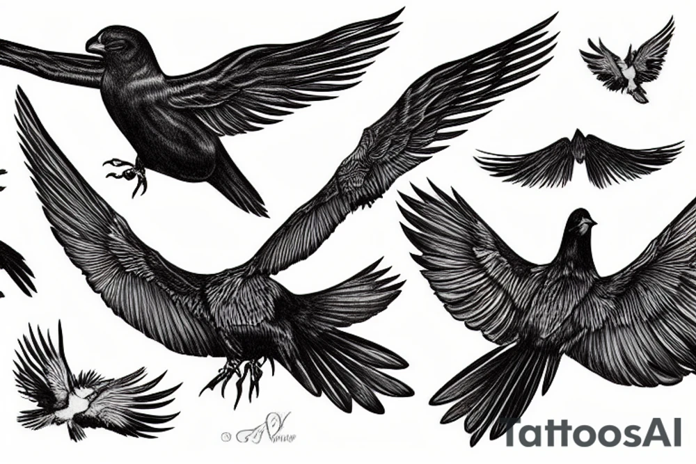 alpine chough with wings spread in flight tattoo idea