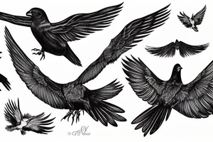 alpine chough with wings spread in flight tattoo idea