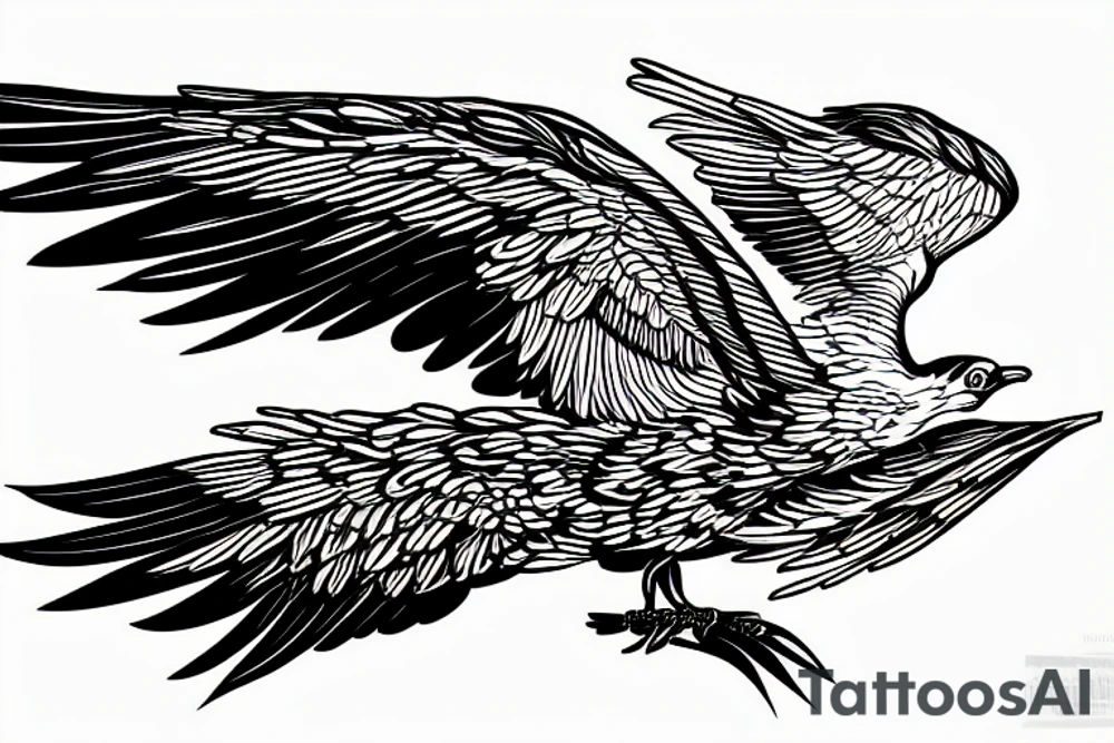 alpine chough with wings spread in flight, top view tattoo idea alpine chough with wings spread in flight, top view tattoo idea
