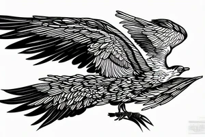alpine chough with wings spread in flight, top view tattoo idea