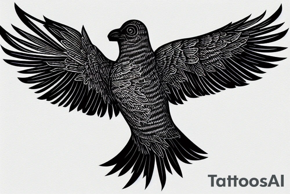 alpine chough with wings spread in flight, top view tattoo idea alpine chough with wings spread in flight, top view tattoo idea