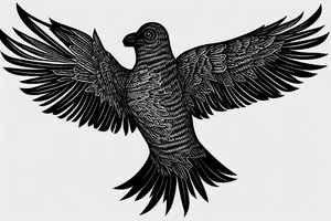 alpine chough with wings spread in flight, top view tattoo idea