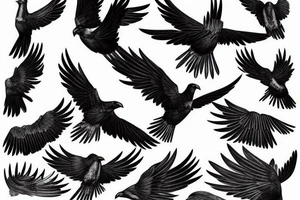 alpine chough with wings spread in flight, top view tattoo idea