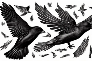 alpine chough with wings spread in flight, top view tattoo idea