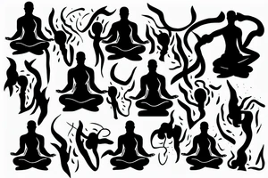 Burning meditating monk silhouette tattoo idea