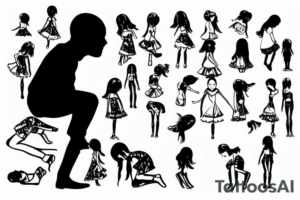 Little girl on her knees giving a man head silhouette tattoo idea