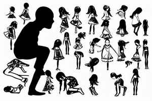 Little girl on her knees giving a man head silhouette tattoo idea