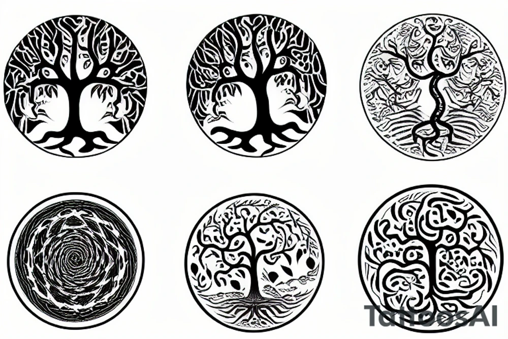 Tree of Life with the bark of yin and yang backset to the seasons of life tattoo idea