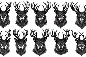 A stag with impressive antlers battles with a snarling wolf tattoo idea