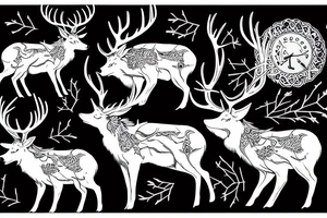 A stag with impressive antlers battles with a snarling wolf tattoo idea