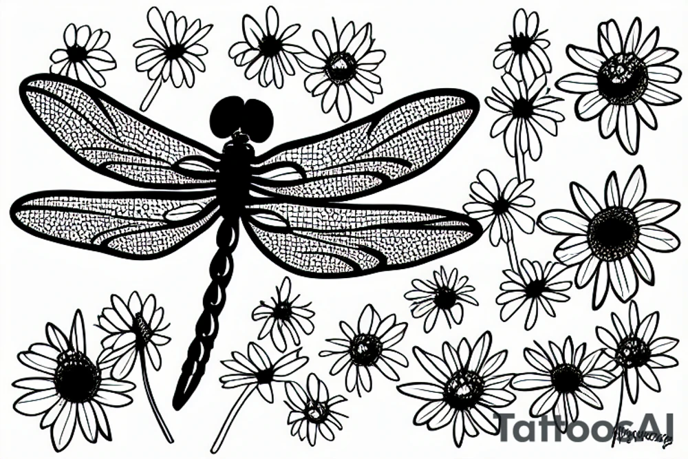 Dragonfly on a daisy tattoo idea