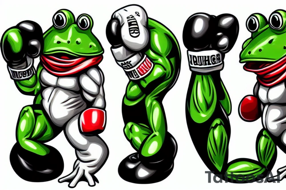 very muscular Anthropomorphic frog in a fighter's stance wearing boxing gloves tattoo idea