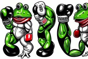 very muscular Anthropomorphic frog in a fighter's stance wearing boxing gloves tattoo idea