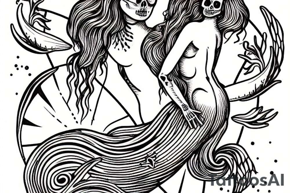 birth of venus as a mermaid skeleton tattoo idea