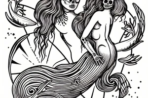 birth of venus as a mermaid skeleton tattoo idea