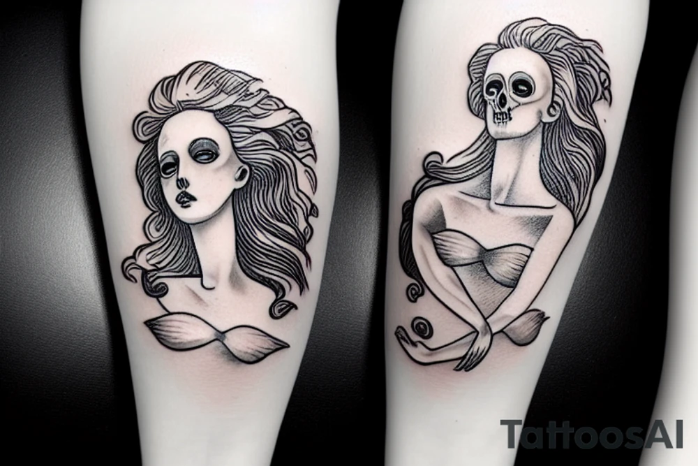 birth of venus as a mermaid skeleton tattoo idea
