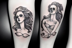 birth of venus as a mermaid skeleton tattoo idea