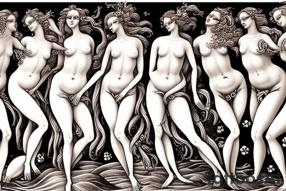 birth of venus as a mermaid skeleton tattoo idea