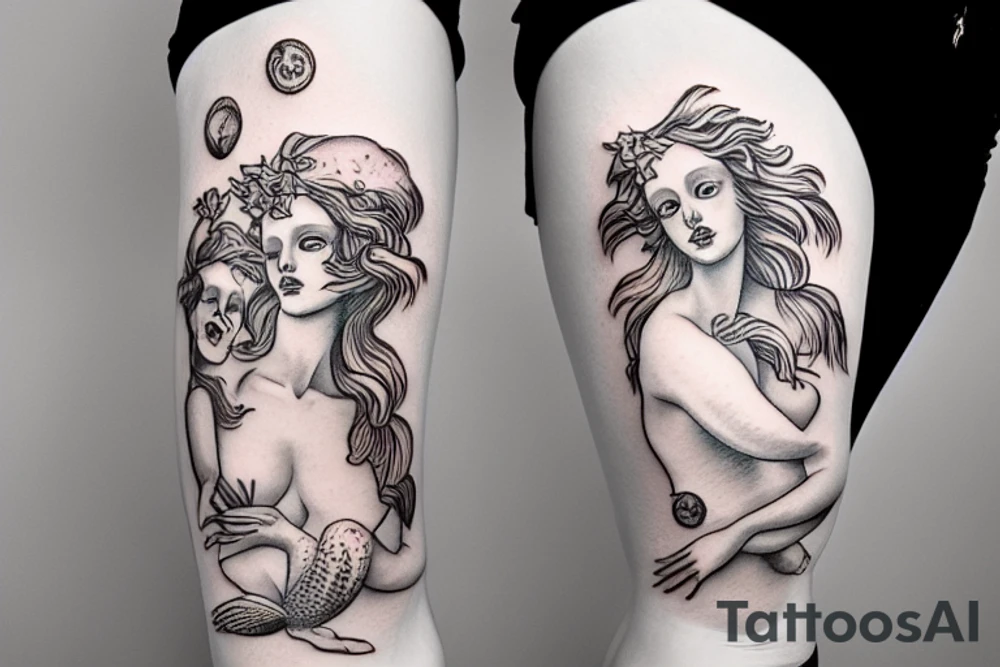 birth of venus as a mermaid skeleton tattoo idea