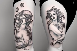 birth of venus as a mermaid skeleton tattoo idea