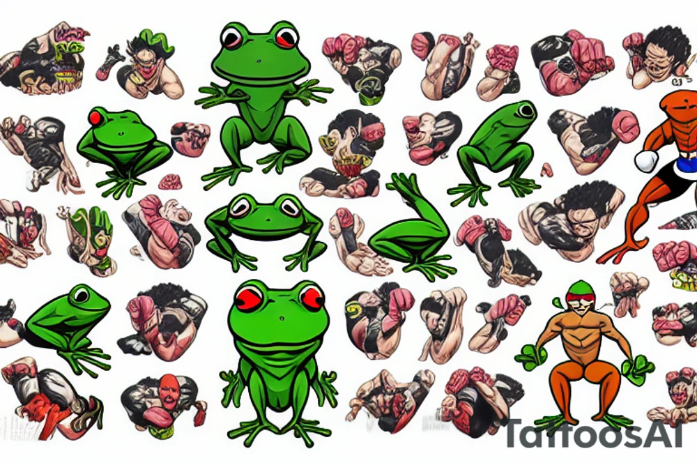 very muscular Anthropomorphic frog in a fighter's stance wearing boxing gloves tattoo idea