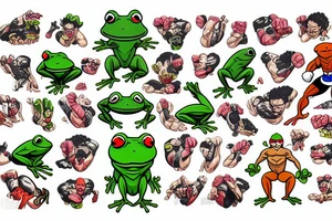 very muscular Anthropomorphic frog in a fighter's stance wearing boxing gloves tattoo idea