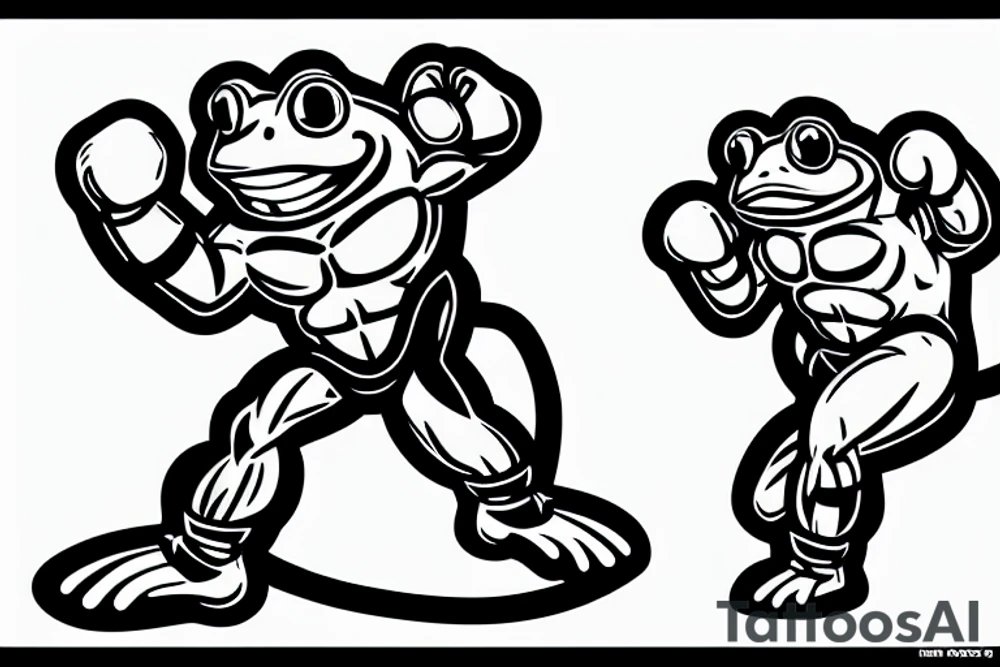 very muscular Anthropomorphic frog in a fighter's stance wearing boxing gloves tattoo idea