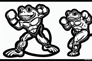 very muscular Anthropomorphic frog in a fighter's stance wearing boxing gloves tattoo idea