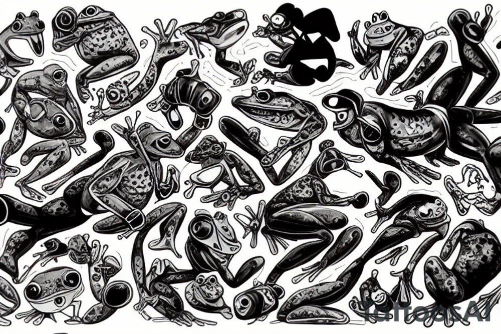 very muscular Anthropomorphic frog in a fighter's stance wearing boxing gloves tattoo idea