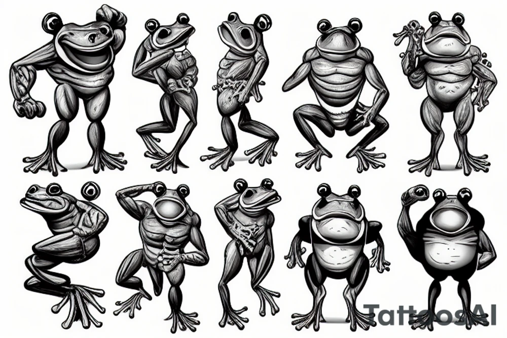 very muscular Anthropomorphic frog riding a horse tattoo idea