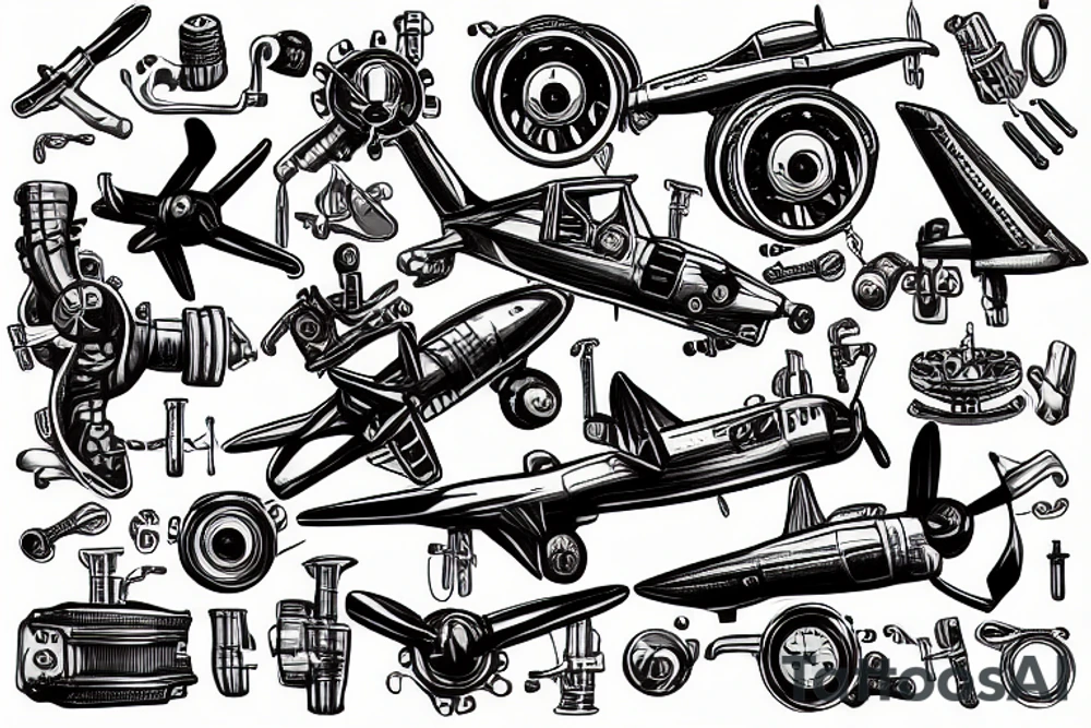 Aircraft engine with wrenches tattoo idea