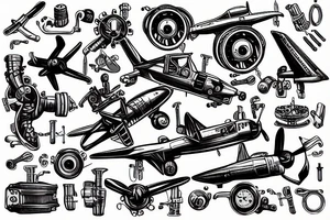 Aircraft engine with wrenches tattoo idea