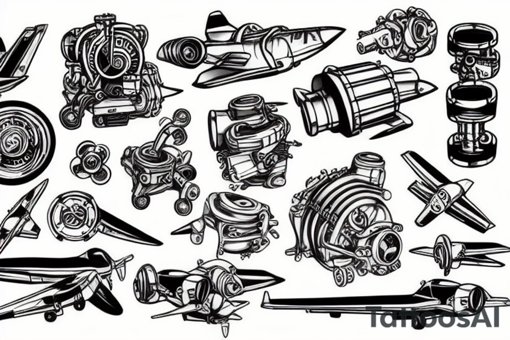 Aircraft engine with wrenches tattoo idea