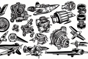 Aircraft engine with wrenches tattoo idea