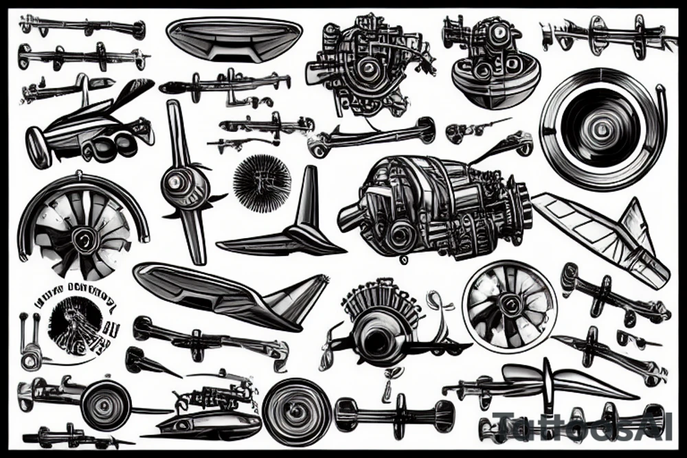 Aircraft engine with wrenches tattoo idea