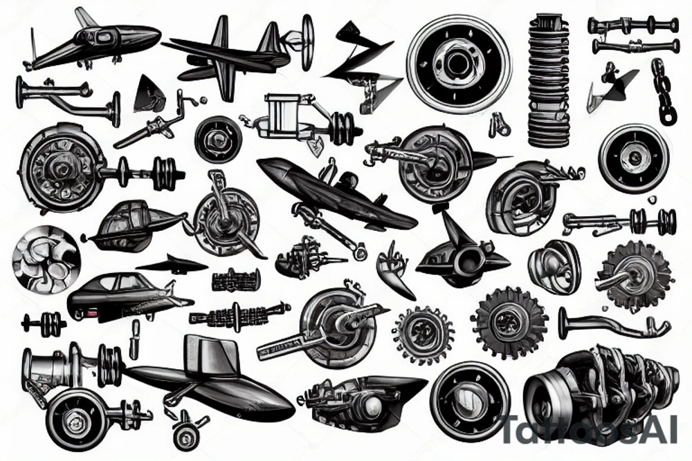 Aircraft engine with wrenches tattoo idea