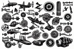 Aircraft engine with wrenches tattoo idea