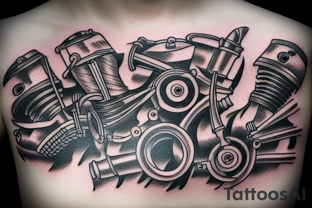 Aircraft engine with wrenches tattoo idea
