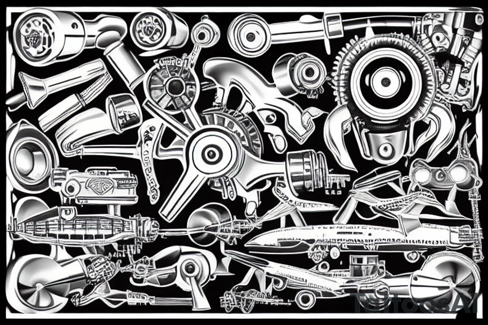 Aircraft engine with wrenches tattoo idea