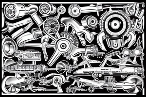 Aircraft engine with wrenches tattoo idea