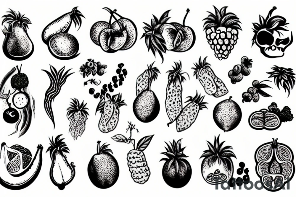 Strange Plants & Fruits tattoo idea
