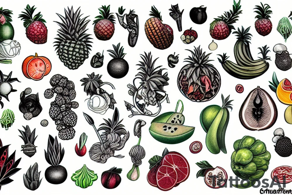 Strange Plants & Fruits tattoo idea